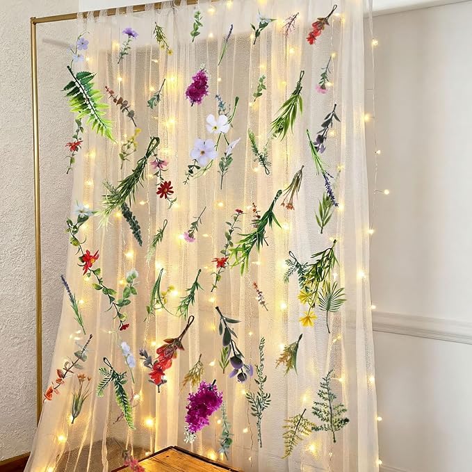 Suncalla 6 Pcs 35.4ft Hanging Flowers Garlands Backdrop Lighted Floating Fake Wildflower Vines LED Floral Garland Ceiling for Spring Wedding Bridal Shower Birthday Graduation Party(Fresh,Multicolor)