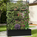 Privacy Planters for Patio – Metal Raised Garden Bed with Trellis and Privacy Screen, 71"×47.2"×16" Planter Box with Drainage Holes for Climbing Plants, Vegetables, and Vines, Outdoor Backyard Black