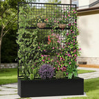 Privacy Planters for Patio – Metal Raised Garden Bed with Trellis and Privacy Screen, 71"×47.2"×16" Planter Box with Drainage Holes for Climbing Plants, Vegetables, and Vines, Outdoor Backyard Black