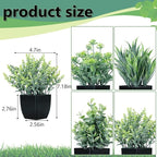 GREENTIME 4 Pack Fake Plants in Black Pot Small Artificial Eucalyptus Potted Plant Wheat Grass Mini Faux Greenery for Home Decor Indoor Office Table Room Farmhouse Bathroom Decorations