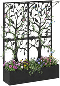 Metal Planter Box with Trellis, Tall Raised Garden Bed for Patio, Outdoor Privacy Planters for Climbing Plants, Vegetables, Fruits, Balcony, Outside, 62.4 x 12.2 x 44.6 Inch, Black
