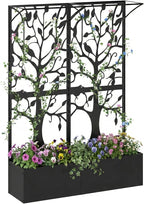 Metal Planter Box with Trellis, Tall Raised Garden Bed for Patio, Outdoor Privacy Planters for Climbing Plants, Vegetables, Fruits, Balcony, Outside, 62.4 x 12.2 x 44.6 Inch, Black