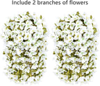 HyeFlora Bougainvillea Artificial Hanging Flowers Plants for Outdoors Decoration, 2pcs Faux Bougainvillea Vines White Fake Flowers Realistic UV Resistant Silk Flowers for Outside Planter Yard Gardens