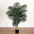 Nearly Natural 4ft Golden Cane Palm, Double Stalk Artificial Tree With Lush Realistic Foliage Maintenance Free Indoor Faux Palm Plant For Living Room, Easy Setup, Perfect Tropical Decoration