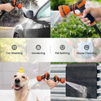 Giraffe Tools Garden Hose 100FT Lightweight Lay Flat Water Hose Kink Free Flexible Hose with 9 Spray Function Nozzle, Black