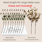 Artificial Flowers for Vase - Beige Silk Mums 10 Long Stems with Eucalyptus, Faux Flowers Home Decor, Neutral Tan Cream Floral Arrangement, Fake Chrysanthemum Pom Pom Stems, Spring Fall Centerpiece