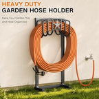 Garden Hose Holder, Heavy Duty Freestanding Metal Stand, 165FT Garden Hose Storage with 4-Spike Stable Base, Rustproof Water Hose Holder for Outdoor Yard Lawn Garden Black