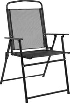 EMMA + OLIVER 6 Piece Black Patio Garden Set with Umbrella Table and Set of 4 Folding Chairs