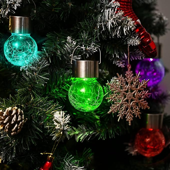 GIGALUMI Solar Lights Outdoor Waterproof, 12 Pack Solar Hanging Lights Garden Decor, Gifts for Women, Solar Outdoor Lantern Waterproof Cracked Glass for Yard, Fence, Tree(Color Changing)