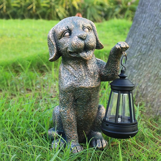 Statue Garden Dog with Solar Lantern - Ideal Gifts for Outdoor Patio, Figurine for Year Dogs – Gift for Mom, Grandma, Dog Lovers,Birthdays Housewarming Present