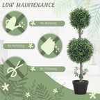 HOMCOM Artificial Plants Topiary Ball-Shaped Boxwood Trees in Pot Set of 2 Fake Plants for Home Indoor Outdoor Front Porch Decor, 36 Inch, Green