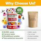 Home Grown Premium Wildflower Seeds Bulk - 60,600+ Perennial Flower Seeds Mix for Planting Outdoors - 24 Variety Wildflower Seed Mix - Attracts Bees, Butterflies & Birds - 2oz Wild Flower Seeds