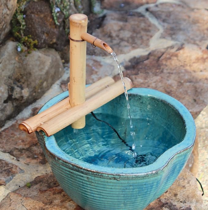 Bamboo Accents 12" Adjustable Bamboo Fountain Kit with Pump – Classic Zen Water Feature for Bowls, Basins, Water Gardens & Patio Decor, Indoor/Outdoor (Container Not Included)
