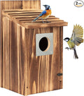 2 Pack Bird Houses for Outside with Metal Predator Guard for Bluebird Wren Swallow Finch, Carbonized Wooden Nesting Boxes for Outdoor, Sturdy Bird House,Easy to Clean