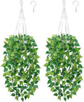 DREAMLOOM 2 Packs Fake Hanging Plants with Pots, Artificial Pothos Hanging Plants with Macrame Hanger for Indoor Decor, Fake Hanging Vines Faux Greenery for Home Kitchen Office