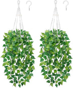 DREAMLOOM 2 Packs Fake Hanging Plants with Pots, Artificial Pothos Hanging Plants with Macrame Hanger for Indoor Decor, Fake Hanging Vines Faux Greenery for Home Kitchen Office
