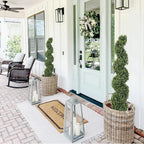 THE BLOOM TIMES 4ft Tall Spiral Topiary Trees Artificial Outdoor Set of 2, 48 Inch UV Resistant Large Faux Evergreen Fake Boxwood Plants for Front Porch Outside Planter Entryway Entrance Decor 4 Foot