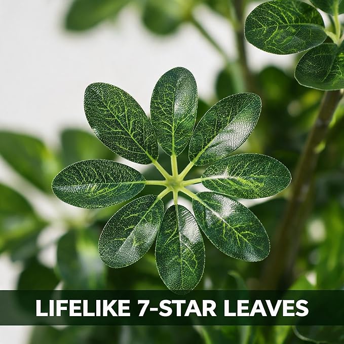Garvee Artificial Umbrella Tree Plant, 4 ft Tall Faux Schefflera Tree in Black Pot, Large Fake Potted Decorative Plant for Indoor Home Office Decor, Housewarming Gift