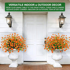 12 Bundles Artificial Flowers for Outdoors Spring Summer Decorations, UV Resistant Fake Mums Realistic Fake Plants Faux Plastic Flowers for Outdoor Indoor Home Gardens Porch Fall Decor(Orange Red)