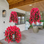 Sggvecsy Artificial Fake Hanging Flowers Plants for Outdoor Outside Spring Summer Decoration 4PCS Faux Silk UV Resistant Realistic Morning Glory Trailing Vines for Home Porch Patio Balcony(Rose red)