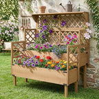 Raised Garden Bed with Trellis, 2-Tier Elevated Planter Box, Wooden Outdoor Planter for Vegetables Herbs Flowers, Lattice Back for Climbing Plants, Modern Minimal Design for Patio Balcony Backyard