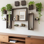 LaLaGreen Wooden Floating Shelves (13-Piece Set) Wall Mounted Plant Shelf, Planter Boxes for Indoor Plants, Decorative Wood Display Shadow Box Kitchen, Bathroom, Bedroom, Living Room, and Home Decor