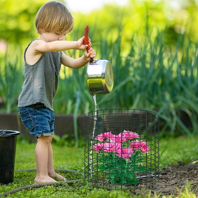 6 Packs 12"x 12" Large Wire Plant Protectors from Animals,Plant Cages for Outdoor Plants,Plant Covers from Animals with Ground Stakes and Nylon Ties Protect Plants,Shrubs,Vegetables from Animals-18PCS