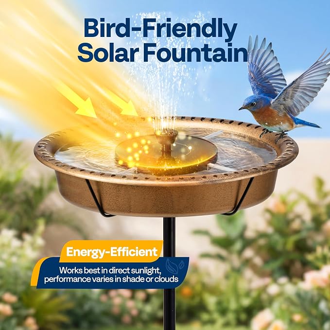 VIVOHOME Oval Bird Bath with Solar Fountain for Outside, Weather-Resistant ABS Birdbath Bowl with Solar Powered Pump, Metal Ground Stake for Outdoor, Garden, 1.3 Gallons, Copper