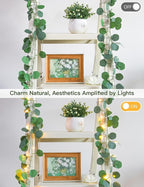 suddus Vines with Lights Plug in, 33ft 100 LED Eucalyptus Garland String Light Connectable with Remote, Leaf Lights for Bedroom, Room, Wall, Garden, Party, Wedding Dorm Decor (Warm White)