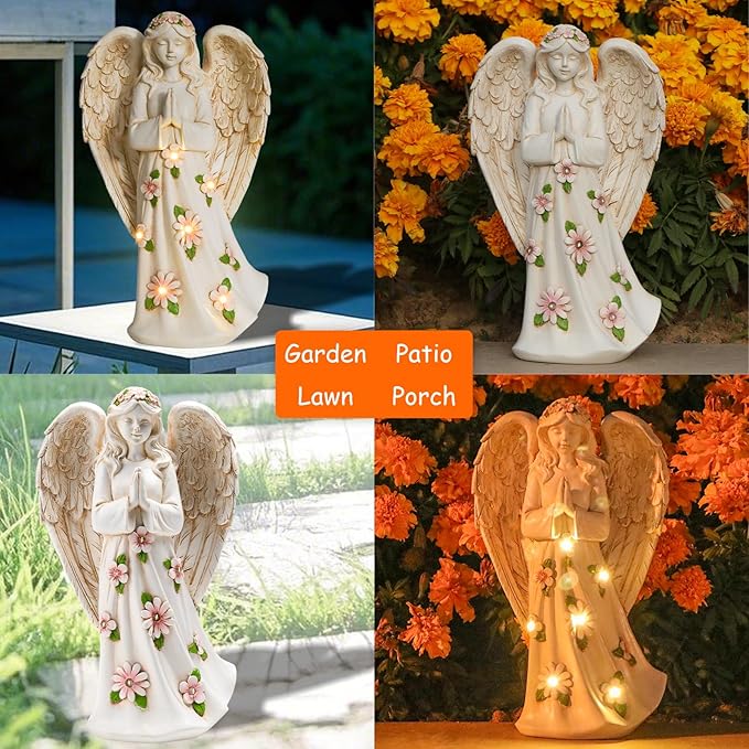 Angel Statue for Garden - 9.65 inches Guardian Solar Outdoor Statue, Praying Anel Statues Gardening Gifts Lawn Ornaments Figurines Outdoor Yard Decor for Mom, Grandma