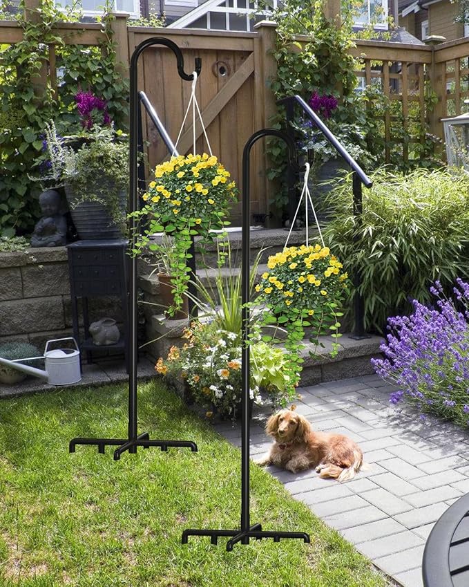 Breeze Touch 1Pack 92 Inch Adjustable Shepherd Hooks for Outdoor Outside, Heavy Duty with 7 Prongs Base, for Hanging Lantern, Hummingbird Feeder, Lightweight Plant, Wind Chime, Bird Feeder Hanger