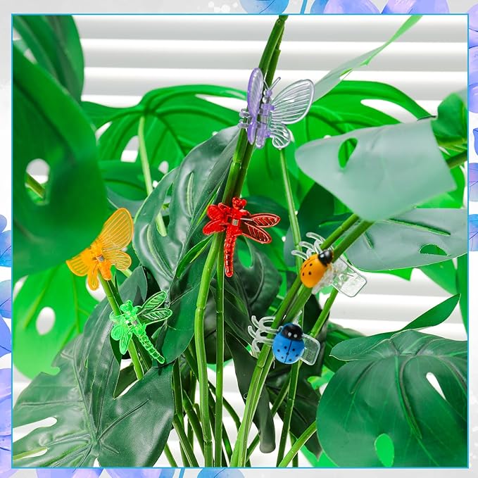 100Pcs Orchid Clips Butterfly Ladybug Plant Clips Dragonfly Orchid Support Clips Portable Cute Vine Clips for Support Garden Plant Flower Vine, Mix Color