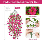 Artificial Hanging Flowers for Outdoors Spring Summer Decoration, 4PCS UV Resistant Silk Fake Hanging Plants for Patio Porch Front Yard Window Garden Indoor Decor(Hot Pink,8PCS)