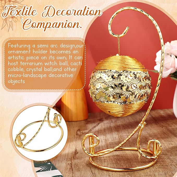 MorningRo 1 Pcs Ornament Display Stand 7.5" Height Ornament Stand Holder Ornaments Hanger Terrarium Bracket Air Plant Holder Hanging Hook for Christmas Home Party Wedding Decoration(Gold)