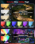 Monocular Solar Spot Lights Outdoor Waterproof, RGB+3CCT Solar Tree Spotlight, Bright Solar Uplights for Halloween Decorations Outdoor, Multicolor Garden Yard Landscape Path Lights [8Pack]