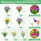 BLEUM CADE Artificial Flowers for Outdoors, 24 Bundles Faux Plants Outdoor Artificial Flowers for Decoration, UV Resistant Fake Flowers Artificial Plants & Flowers for Outdoors Garden Decor