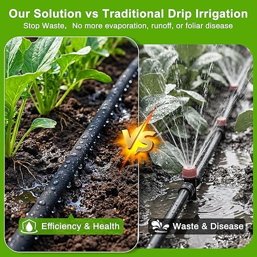 Upgraded 230FT Drip Irrigation System with 1/4" Soaker Hose -Weeping Technology for Deeper Root Watering,Garden Watering System for Raised Beds, Greenhouse, Lawn - Save 70% Water