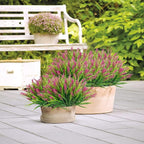 obbsie 12 Bundles Artificial Plants Outdoor, 18.2" UV Resistant Faux Monkey Grass Greenery Stems No Fade Faux Plastic Flowers Shrubs for Home Weddings Garden Porch Front Patio Office Decor - Rose Red