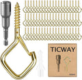 80 Pcs Outdoor Hooks for String Lights,Screw Hooks for Hanging Plants,Ceiling Hooks with Safety Buckle,Square Hanger for Wind Chimes,Bird Feeder,Lanterns,Christmas Decorations Gold