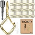 80 Pcs Outdoor Hooks for String Lights,Screw Hooks for Hanging Plants,Ceiling Hooks with Safety Buckle,Square Hanger for Wind Chimes,Bird Feeder,Lanterns,Christmas Decorations Gold