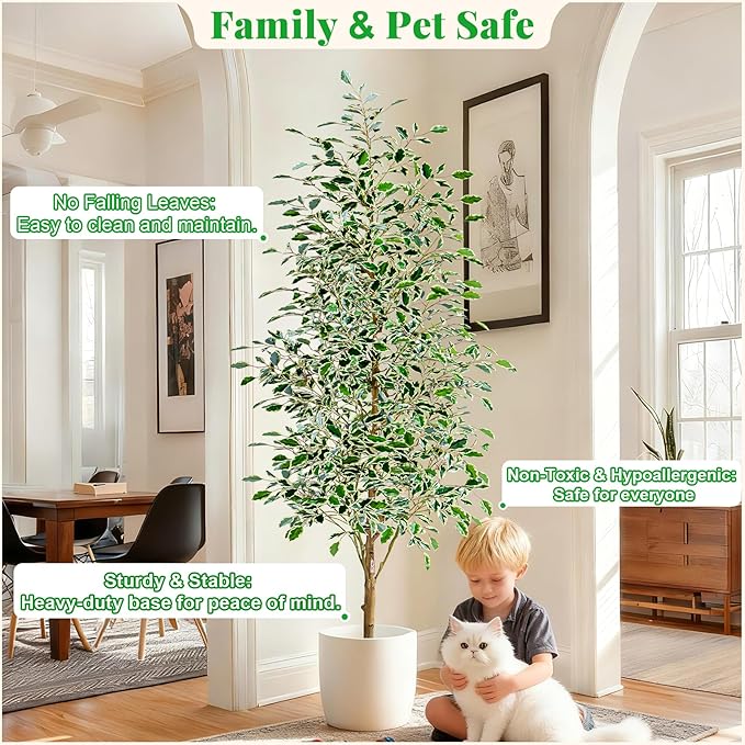 Bailikang 6FT Artificial Ficus Trees Indoor Faux Trees Indoor Fake Floor Plants Tall Artificial Tree with White Pot Faux Tree Fake Indoor Tree Silk Plants Artificial Trees for Home Decor Indoor