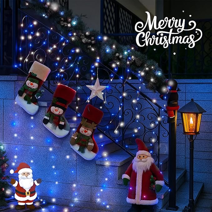 Extra-Long 144FT Solar String Lights for Outside, 2 Pack 400LED Solar Fairy Lights Outdoor Waterproof, Copper Wire with 8 Modes Solar Powered Twinkle Lights for Tree Party Xmas Decor (Blue and White)