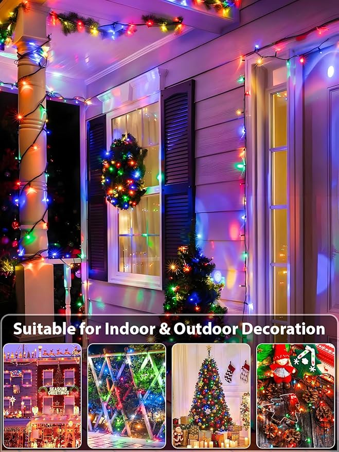 Upgraded 99FT 300 LED Multicolor Christmas String Lights Outdoor & Indoor, Memory Function & Timer & 8 Modes, Twinkle Lights Green Wire Waterproof for Xmas Tree Holiday Party Garden Decor (Multicolor)