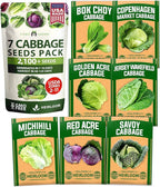 HOME GROWN Cabbage Seeds 7 Variety Mix 2000+ Heirloom Non-GMO, High Germination, Bok Choy, Red & Green Acre, Savoy, Napa Michihili, Copenhagen Market, Jersey Wakefield, Cold Hardy