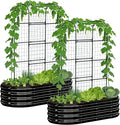 DoCred 2 in 1 Galvanized Raised Garden Bed, 2Pcs Garden Planter Box with 71" H Trellis for Climbing Plants, Outdoor Gardening Raised Beds with Climbing Net for Fruits, Vegetables, Flower (Black)