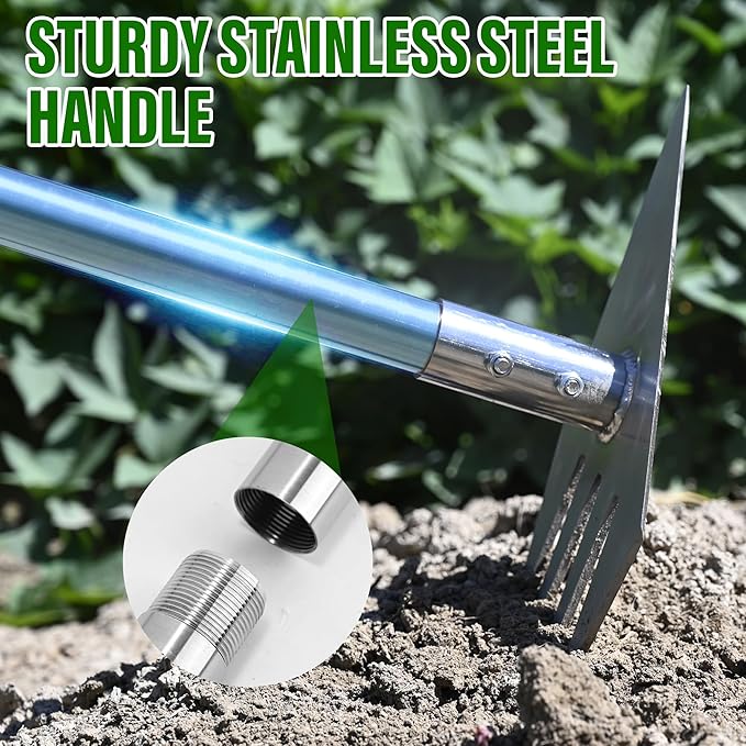 BARAYSTUS 4-in-1 Garden Hoe Tool and Weeder, 56 Inch Ergonomic Long Handle Cultivator with Sharp Stainless Steel Blade, Heavy Duty Garden Hand Tiller for Weeding, Digging, Loosening Soil,Removing Moss