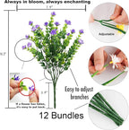 Artificial Flowers for Outdoors Fake Plants - 12 Bundles Faux Outside Greenery Boxwood No Fade Plastic Shrubs Fall Decor Farmhouse Home Garden (Purple)