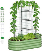 DoCred 2 in 1 Galvanized Raised Garden Bed, 1Pcs Garden Planter Box with 71" H Trellis for Climbing Plants, Outdoor Gardening Raised Beds with Climbing Net for Fruits, Vegetables, Flower (Green)