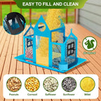Solar Bird Feeders House for Outdoors Hanging, 7LBS Large Capacity Metal Wild Bird Feeder Squirrel Proof for Outside with Water Cup, Cardinal Birdfeeder Birdhouses Gift for Bird Lovers (Blue)
