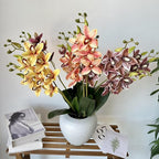 Soft Film Leaf Double Fork 9-Head Tiger Head Orchid Home Living Room DIY Flower Arrangement Ornaments Wedding Flowers (Color : 1)